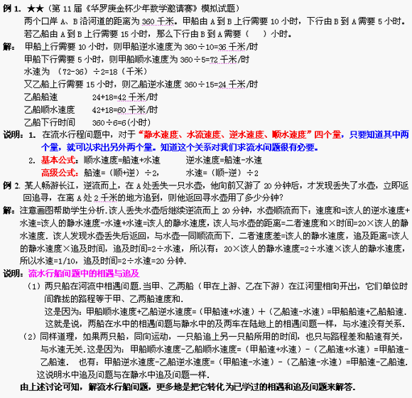 【小学数学应用题】行程问题之流水行船解析1 